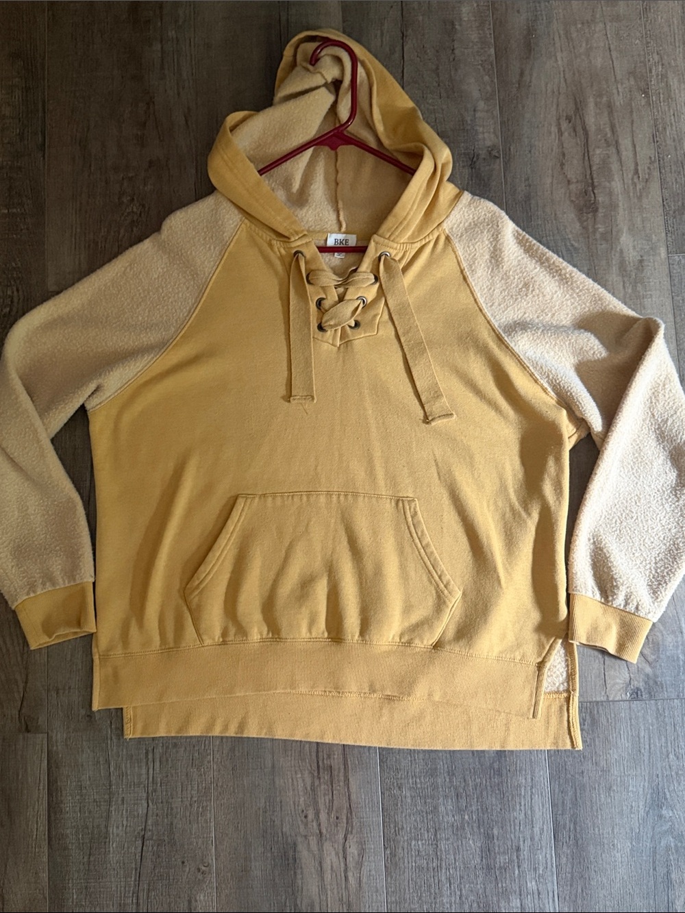 BKE Yellow Lace-Up Hoodie with Cream Sherpa Sleeves
